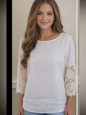 BANANA REPUBLIC Cream Lace Bell 1/2 Sleeve Blouse S NWOT